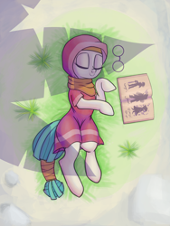 Size: 2400x3200 | Tagged: safe, artist:tehwatever, imported from derpibooru, desert flower, pony, book, colored, deltarune, glasses, hijab, sleeping, solo, somnambula resident