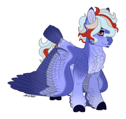 Size: 3333x3128 | Tagged: safe, alternate version, imported from derpibooru, oc, oc only, oc:hellfire, bird, alternate hair color, alternate hairstyle, alternate universe, alternative color, cloven hooves, fangs, feather, fur, red eyes, simple background, solo, transparent background