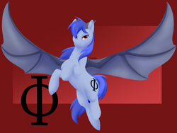 Size: 2304x1728 | Tagged: safe, artist:mythpony, imported from derpibooru, oc, oc only, oc:aeon of dreams, bat pony, pony, horns, male, race swap, solo, spread wings, stallion, wings