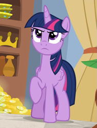 Size: 701x926 | Tagged: safe, imported from derpibooru, screencap, twilight sparkle, alicorn, pony, friendship university, confident, cropped, female, raised hoof, solo, twilight is not amused, twilight sparkle (alicorn), twilight sparkle is not amused, unamused