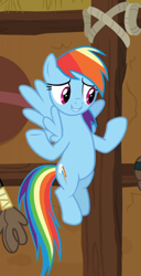 Size: 478x937 | Tagged: safe, imported from derpibooru, screencap, rainbow dash, pegasus, pony, yakity-sax, cropped, female, flying, mare, raised hoof, solo, spread wings, underhoof, wings