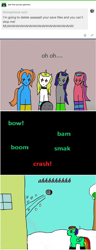 Size: 1068x2767 | Tagged: safe, artist:ask-luciavampire, imported from derpibooru, oc, bat pony, earth pony, pegasus, pony, unicorn, tumblr:ask-the-pony-gamers, 1000 hours in ms paint, ask, game, tumblr