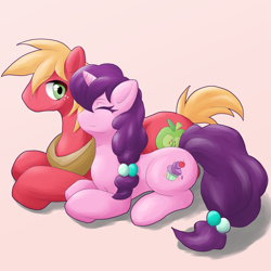 Size: 2000x2000 | Tagged: safe, artist:ragurimo, imported from derpibooru, big macintosh, sugar belle, earth pony, pony, unicorn, duo, female, male, mare, shipping, stallion, straight, sugarmac