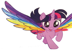 Size: 504x358 | Tagged: safe, imported from derpibooru, twilight sparkle, alicorn, pony, my little pony: the movie, colored wings, female, mare, multicolored wings, photoshop, rainbow wings, simple background, solo, spread wings, stock vector, twilight sparkle (alicorn), white background, wings