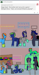 Size: 1068x2036 | Tagged: safe, artist:ask-luciavampire, imported from derpibooru, oc, earth pony, pegasus, pony, unicorn, tumblr:ask-the-pony-gamers, 1000 hours in ms paint, ask, game, tumblr