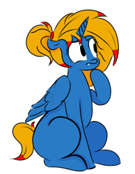 Size: 700x900 | Tagged: safe, artist:ponetistic, imported from derpibooru, oc, oc only, alicorn, pony, alicorn oc, fangs, half changeling, horn, two tone hair, two toned hair, wings