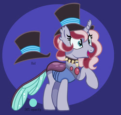 Size: 1280x1220 | Tagged: safe, artist:chaserofthelight99, imported from derpibooru, oc, oc only, oc:lampyridae, changepony, hybrid, female, hat, interspecies offspring, offspring, parent:meadowbrook, parent:thorax, solo, top hat