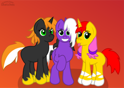 Size: 5443x3846 | Tagged: safe, artist:terminalhash, imported from derpibooru, oc, oc:deks, oc:ravery, oc:rouzfirecarrot, pony, funny face, vector