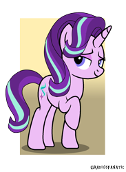 Size: 968x1324 | Tagged: safe, artist:gradiusfanatic, imported from derpibooru, starlight glimmer, pony, unicorn, female, lidded eyes, mare, raised hoof, smiling, solo