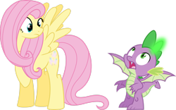 Size: 3103x1933 | Tagged: safe, artist:xhalesx, imported from derpibooru, fluttershy, spike, dragon, pegasus, pony, absurd resolution, booty call, female, glowing cutie mark, male, mare, simple background, transparent background, vector, winged spike, wings