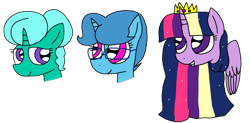 Size: 1920x942 | Tagged: safe, artist:徐詩珮, imported from derpibooru, glitter drops, spring rain, twilight sparkle, alicorn, pony, unicorn, alternate hairstyle, alternate universe, crown, female, glasses, jewelry, mare, next generation, older, older glitter drops, older spring rain, older twilight, rainbow power, regalia, simple background, tempest shadow's friends, transparent background, trio, trio female, twilight sparkle (alicorn), ultimate twilight