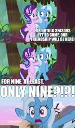 Size: 1920x3240 | Tagged: safe, edit, edited screencap, imported from derpibooru, screencap, starlight glimmer, trixie, pony, unicorn, road to friendship, bipedal, bipedal leaning, caption, comic, end of ponies, image macro, impact font, in-universe pegasister, leaning, meme, screencap comic, song reference, text, trixie yells at everything, we're friendship bound