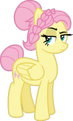 Size: 578x953 | Tagged: safe, artist:amrasfelagund, deleted from derpibooru, imported from derpibooru, fluttershy, pony, alternate hairstyle, friendship is magic: the next generation, hair bun, headcanon in the description, missing accessory, severeshy, simple background, solo, tail bun, transparent background