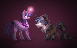 Size: 2100x1316 | Tagged: safe, artist:bakud, imported from derpibooru, pony of shadows, stygian, twilight sparkle, alicorn, pony, shadow play, big crown thingy, female, jewelry, male, mare, redraw, regalia, scene interpretation, stallion, twilight sparkle (alicorn)