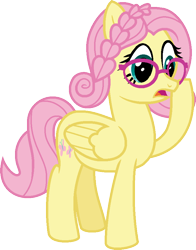 Size: 702x896 | Tagged: safe, artist:amrasfelagund, deleted from derpibooru, imported from derpibooru, fluttershy, pony, adjusting glasses, alternate hairstyle, friendship is magic: the next generation, glasses, headcanon in the description, hipstershy, simple background, solo, transparent background