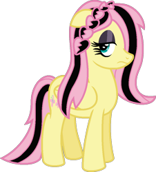 Size: 803x889 | Tagged: safe, artist:amrasfelagund, deleted from derpibooru, imported from derpibooru, fluttershy, pony, alternate hairstyle, dyed hair, dyed mane, dyed tail, emoshy, eyeshadow, floppy ears, friendship is magic: the next generation, hair over one eye, headcanon in the description, makeup, simple background, solo, transparent background