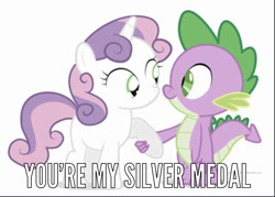 Size: 810x581 | Tagged: safe, artist:dm29, imported from derpibooru, spike, sweetie belle, dragon, pony, unicorn, caption, female, image macro, male, meme, shipping, simple background, spikebelle, straight, text, white background