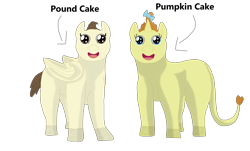 Size: 5030x3030 | Tagged: safe, artist:lynnthenerdkitty, imported from derpibooru, pound cake, pumpkin cake, pegasus, pony, unicorn, bow, cake twins, looking at you, male, nightmare fuel, older, staring into your soul, uncanny valley, wat