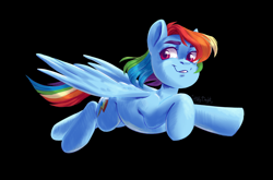 Size: 2916x1924 | Tagged: safe, artist:hollybright, imported from derpibooru, rainbow dash, pegasus, pony, female, flying, mare, smiling, solo