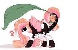 Size: 1389x891 | Tagged: safe, artist:little-sketches, artist:php146, imported from derpibooru, oc, oc only, oc:akilegna seyer, pegasus, pony, eye clipping through hair, female, leaf, mare, micro, simple background, solo, tail hold, white background