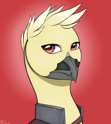 Size: 2073x2310 | Tagged: safe, artist:shkura2011, imported from derpibooru, oc, oc only, griffon, bust, gradient background, male, portrait, red background, simple background, solo