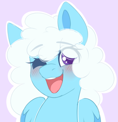 Size: 2247x2335 | Tagged: safe, artist:adostume, imported from derpibooru, oc, oc only, oc:puddle puff, pegasus, pony, blushing, cute, female, mare, ocbetes, one eye closed, smiling, solo, wink