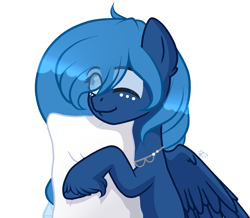 Size: 1658x1447 | Tagged: safe, artist:sugaryicecreammlp, imported from derpibooru, oc, oc only, oc:lorelei snowflake, pegasus, pony, eye clipping through hair, female, hair over one eye, hug, mare, pillow, simple background, solo, transparent background