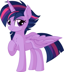 Size: 6073x6794 | Tagged: safe, artist:cyanlightning, imported from derpibooru, twilight sparkle, alicorn, pony, .svg available, absurd resolution, alternate hairstyle, chest fluff, ear fluff, female, lidded eyes, looking at you, mare, punklight sparkle, simple background, solo, spread wings, transparent background, twilight sparkle (alicorn), vector, wings