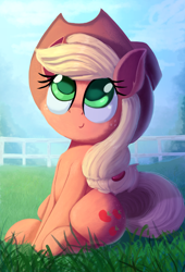 Size: 2000x2946 | Tagged: safe, artist:discorded, artist:taurson, imported from derpibooru, applejack, earth pony, pony, collaboration, cowboy hat, cute, female, hat, jackabetes, mare, sitting, smiling, solo, stetson