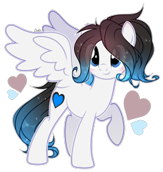 Size: 3264x3432 | Tagged: safe, artist:lazuli, artist:mint-light, imported from derpibooru, oc, oc only, oc:ice energy, pegasus, pony, blushing, ethereal mane, eye clipping through hair, femboy, male, pegasus oc, raised hoof, simple background, smiling, solo, starry mane, transparent background, wings, ych result