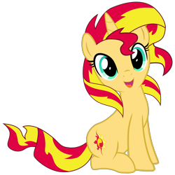 Size: 3500x3500 | Tagged: safe, alternate version, artist:light262, artist:supra80, edit, imported from derpibooru, sunset shimmer, pony, unicorn, cute, double mane, female, happy, mare, open mouth, shimmerbetes, sitting, smiling, solo