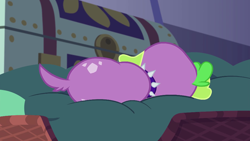 Size: 1280x720 | Tagged: safe, imported from derpibooru, screencap, spike, spike the regular dog, dog, equestria girls, legend of everfree, collar, male, sleeping, solo, spike's dog collar, tail