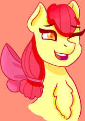 Size: 574x811 | Tagged: safe, artist:kiwiscribbles, imported from derpibooru, apple bloom, pony, chest fluff, female, older, older apple bloom, ponytail, solo