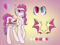 Size: 1029x776 | Tagged: safe, artist:starsketchmeh, imported from derpibooru, oc, oc only, oc:sweet heart, bat pony, pony, heterochromia, reference sheet, solo