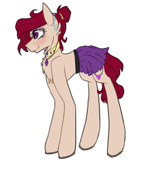 Size: 1091x1208 | Tagged: safe, artist:starsketchmeh, imported from derpibooru, oc, oc only, earth pony, pony, clothes, collar, gem, jewelry, pendant, ponytail, reference sheet, skirt, solo