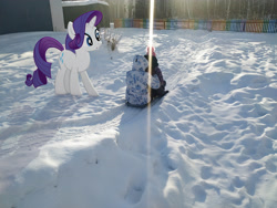 Size: 4000x3000 | Tagged: safe, artist:albertuha, imported from derpibooru, rarity, pony, unicorn, child, female, irl, mare, photo, ponies in real life, snow, solo, winter