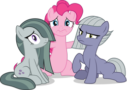 Size: 6823x4871 | Tagged: safe, artist:tomfraggle, imported from derpibooru, limestone pie, marble pie, pinkie pie, pony, absurd resolution, blank flank, female, looking at you, mare, missing cutie mark, pie sisters, siblings, simple background, sisters, transparent background, trio, vector