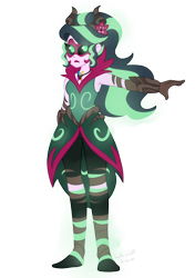 Size: 900x1280 | Tagged: safe, artist:faith-wolff, imported from derpibooru, gaea everfree, wysteria, fanfic:the bridge, equestria girls, legend of everfree, armpits, clothes, fanfic art, female, g3, generation leap, simple background, solo, transparent background