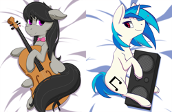 Size: 3660x2369 | Tagged: safe, artist:lula-moonarts, imported from derpibooru, dj pon-3, octavia melody, vinyl scratch, earth pony, pony, unicorn, bowtie, cello, female, floppy ears, mare, musical instrument, smiling, speaker