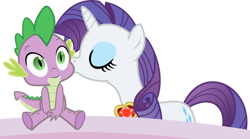 Size: 449x250 | Tagged: safe, artist:seahawk270, imported from derpibooru, rarity, spike, dragon, pony, unicorn, secret of my excess, cheek kiss, eyes closed, female, interspecies, jewelry, kiss on the cheek, kissing, male, mare, necklace, shipping, simple background, sparity, straight, transparent background, vector