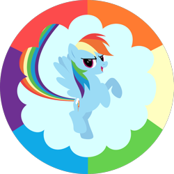 Size: 1080x1080 | Tagged: safe, artist:iknowpony, imported from derpibooru, rainbow dash, pegasus, pony, .svg available, cool, cutie mark, female, flying, hooves, lineless, mare, open mouth, smiling, solo, sonic rainboom, vector, wings