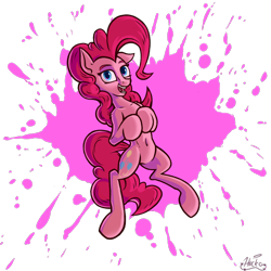 Size: 1060x1060 | Tagged: safe, artist:hc0, imported from derpibooru, pinkie pie, earth pony, pony, belly button, female, looking at you, mare, open mouth, simple background, solo, transparent background