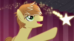 Size: 1280x720 | Tagged: safe, imported from derpibooru, screencap, feather bangs, earth pony, pony, hard to say anything, male, shooting star, smiling, solo, stallion