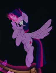Size: 424x552 | Tagged: safe, imported from derpibooru, screencap, twilight sparkle, alicorn, pony, my little pony: the movie, cropped, female, flying, glowing horn, levitation, magic, rope, solo, spread wings, telekinesis, twilight sparkle (alicorn), wings