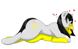 Size: 2200x1396 | Tagged: safe, artist:thepianistmare, imported from derpibooru, oc, oc:hayseed, oc:klavinova, pony, butt, butt blush, commission, cute, lying down, lying on top of someone, plot, pony pillow, prone, ych result, your character here