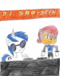 Size: 1532x1954 | Tagged: safe, artist:dth1971, imported from derpibooru, dj pon-3, vinyl scratch, pony, crayon drawing, crossover, sally acorn, sonic the hedgehog (series), traditional art