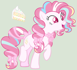 Size: 1154x1058 | Tagged: safe, artist:frostylithi, imported from derpibooru, oc, oc only, oc:confetti cake, earth pony, pony, bow, bowtie, female, mare, offspring, parent:party favor, parent:pinkie pie, parents:partypie, simple background, solo, tail bow