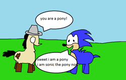 Size: 1100x700 | Tagged: safe, artist:mudlove2, imported from derpibooru, oc, oc:mudlove, pony, 1000 hours in ms paint, dialogue, ponified, sonic the hedgehog, sonic the hedgehog (series), speech bubble