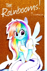 Size: 1694x2540 | Tagged: safe, artist:liaaqila, imported from derpibooru, rainbow dash, comic:the rainbooms, equestria girls, comic cover, female, sitting, solo, traditional art