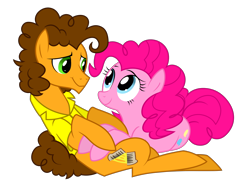 Size: 3038x2225 | Tagged: safe, artist:fillyblue, imported from derpibooru, cheese sandwich, pinkie pie, earth pony, pony, cheesepie, cute, diacheeses, diapinkes, eye contact, female, happy, high res, looking at each other, male, mare, on back, prone, shipping, simple background, smiling, stallion, straight, transparent background, vector